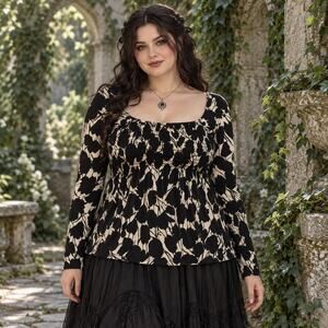 Vtg Y2K JTB Babydoll Womens Top Sz XL Whimsigoth Dark Coquette Milkmaid USA Boho